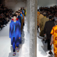 Men in bright undulating prints walk the runway